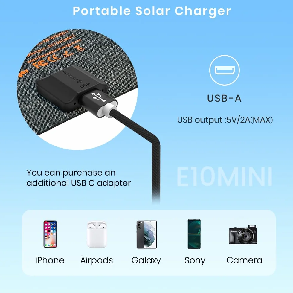 Mini ładowarka solarna, FlexSolar 10 W, panel słoneczny, E-film, IP67, ładowarka kieszonkowa, urządzenia USB, aktualizacja do smartfona, zegarka na rękę, aparat