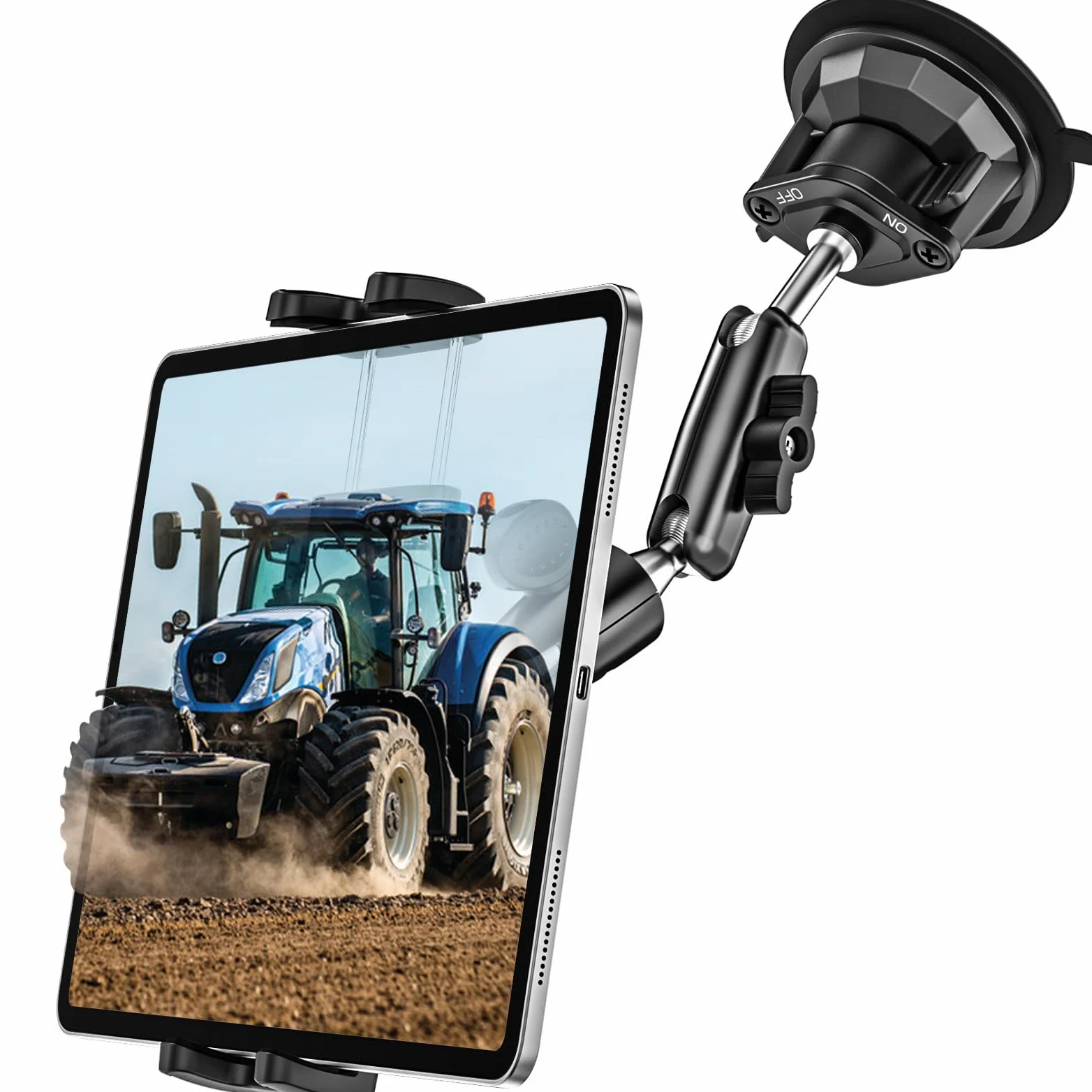 Uchwyt na tablet traktor, mocna przyssawka uchwyt do tabletu do maszyn rolniczych, wytrzymały stojak na przednią szybę traktora do iPad Pro 12.9, 11, Air, Mini, Galaxy Tab, Z Fold, iPhone
