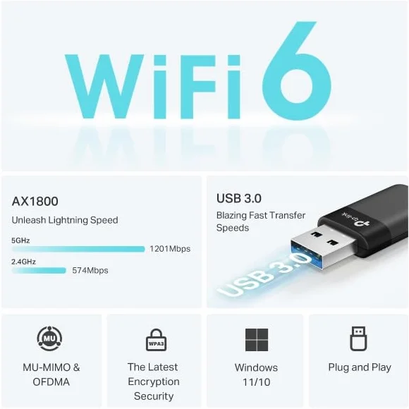 TP-Link Archer TX23U Nano Wi-Fi 6 AX1800 Dual Band WLAN Stick, WPA3, MU-MIMO, Windows 11/10