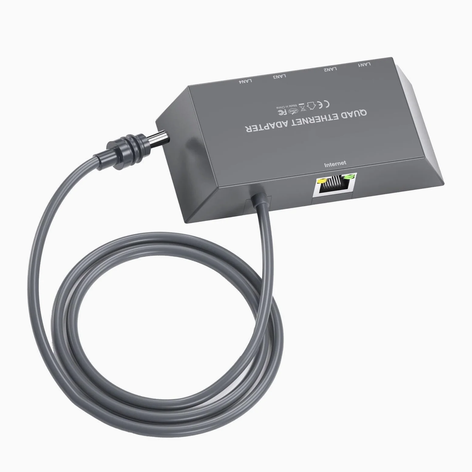 Adapter Ethernet 3. Generacji, 4-portowy Adapter Sieciowy z Kablem Ethernet, Przewodowe Zewnętrzne Urządzenie Sieciowe ze Stabilnym Połączeniem, Idealny dla 4 urządzeń Połączonych w sieć o