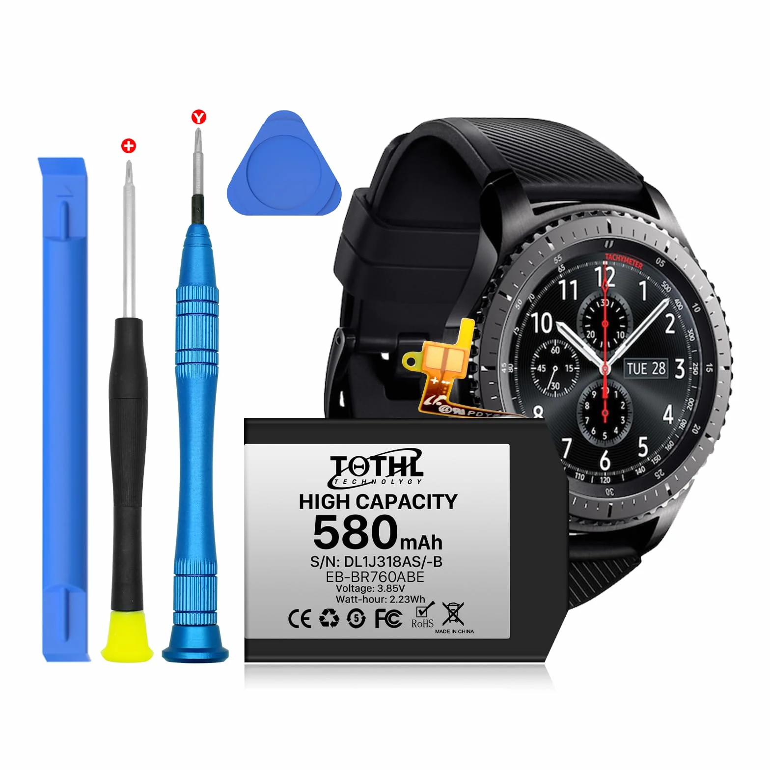 Akumulator zastępczy do Samsung Gear S3 580 mAh EB-BR760ABE, kompatybilny z Samsung Gear SM-R760, SM-R770, SM-R765, Gear S3 Frontier Gear S3 Classic GH43-04699A, z zestawem narzędzi naprawczych