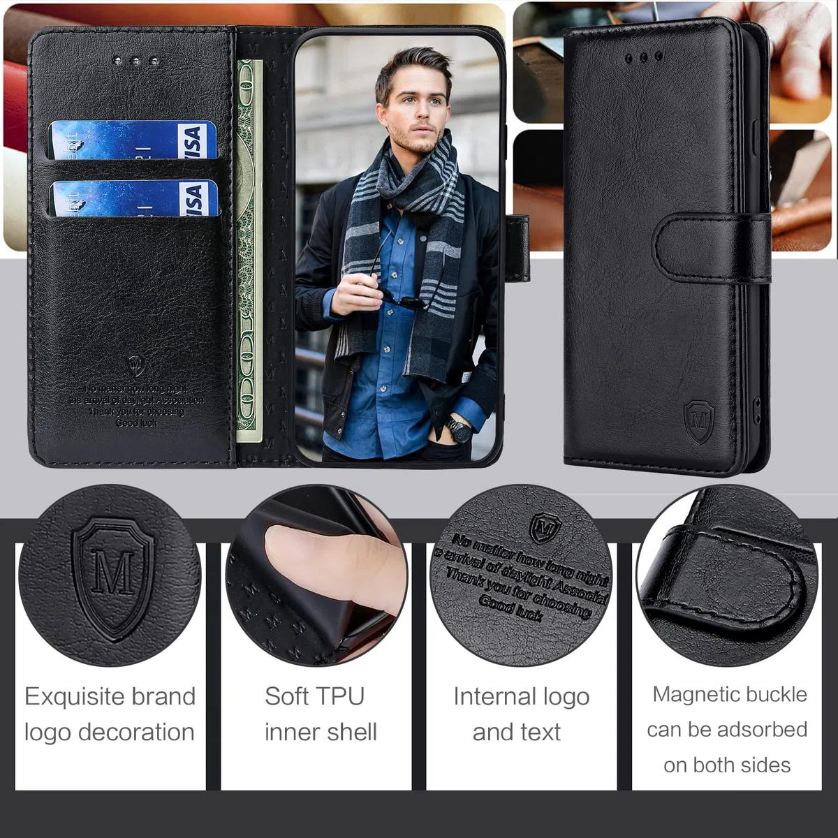 FMPCUON Etui do Samsung Galaxy A15, skórzane etui Galaxy A15, etui z klapką premium ze skóry PU, z zatrzaskiem magnetycznym do Samsung Galaxy A15, czarny