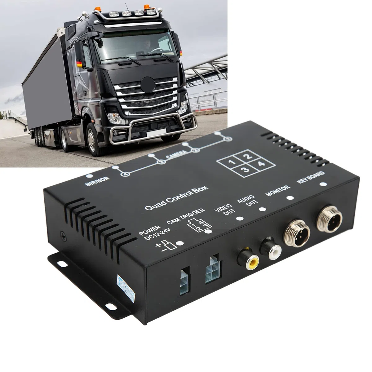 Dilwe 4-kanałowy Rozdzielacz Wideo, Metalowa Skrzynka Sterownicza do Kamery Cofania z ABS, DC12V 24V PAL 720x576 25fps, 4 Wejścia 2 Wyjścia Zdalny Przełącznik dla Ciężarówek Autobusów Parkowanie łodzi
