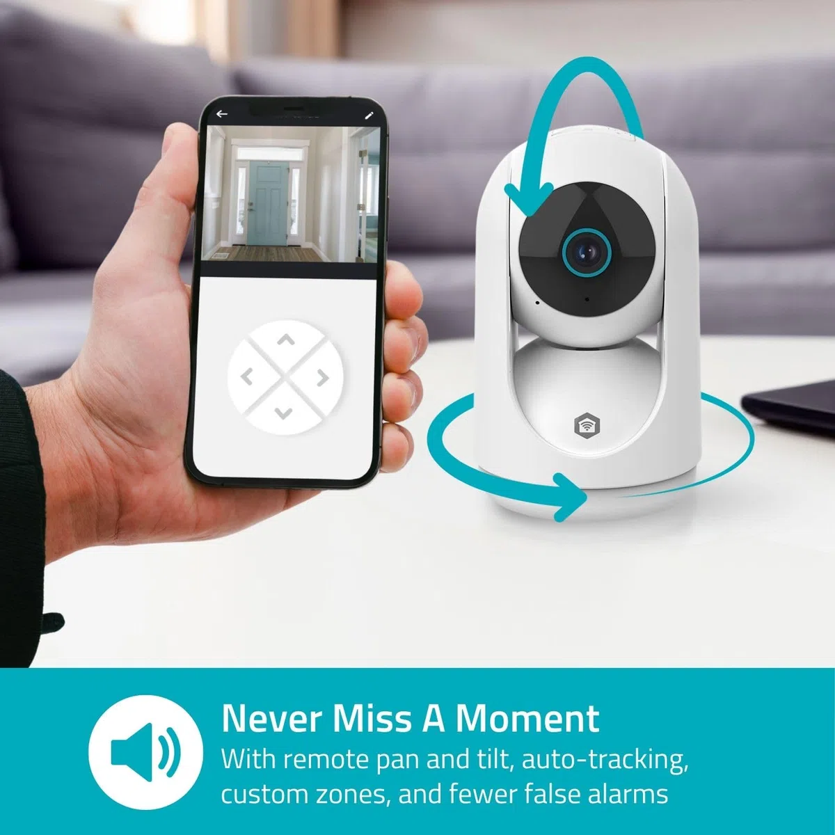 NEDIS Inteligentna kamera wewnętrzna Wi-Fi Pan Tilt, 3 MP Full HD 1296p, noktowizor, wykrywanie ruchu i wykrywanie ludzi, strefy konfigurowalne, dwukierunkowe audio, przechowywanie w chmurze lub
