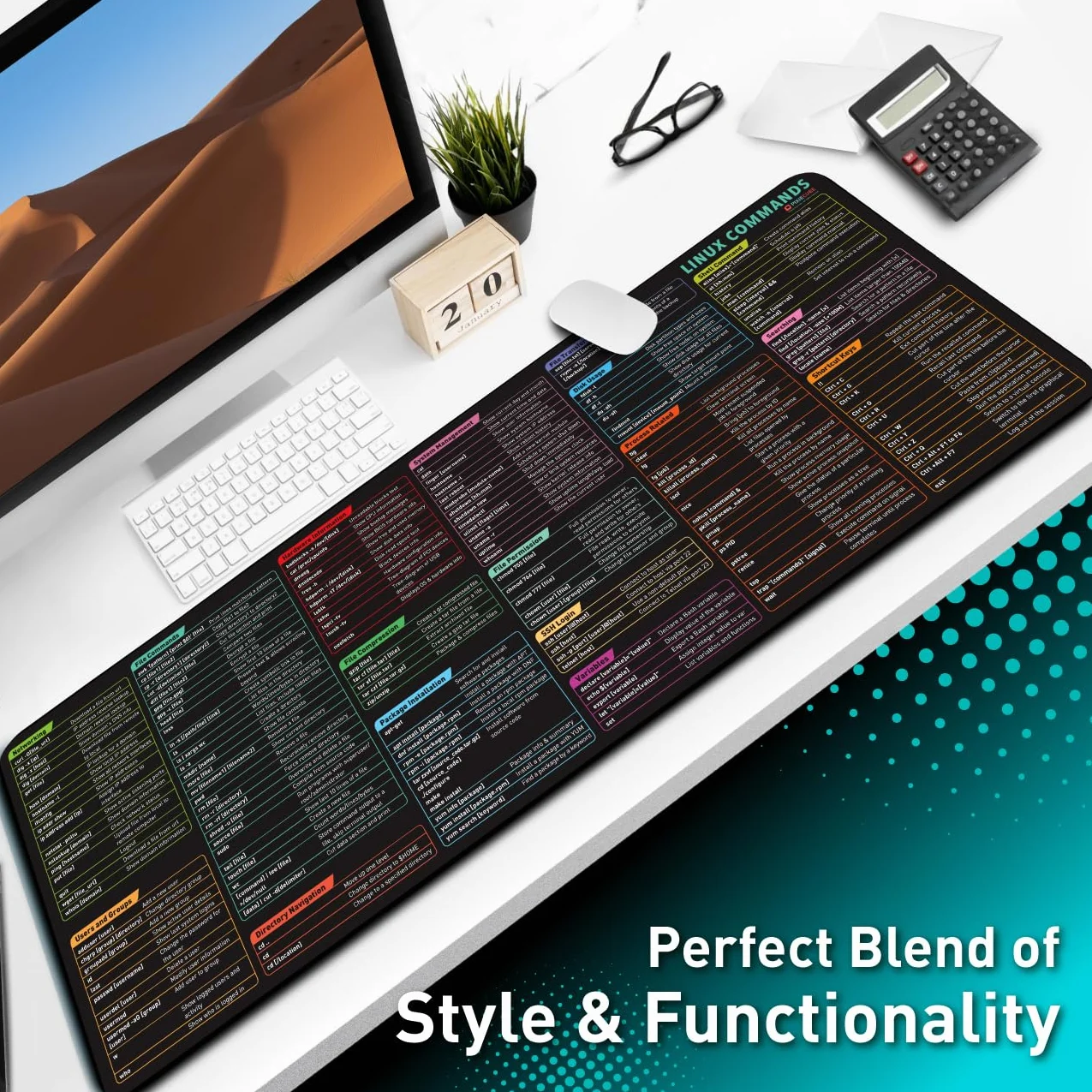Pixiecube Podkładka pod mysz Linux Commands Line XXL antypoślizgowa dla programistów