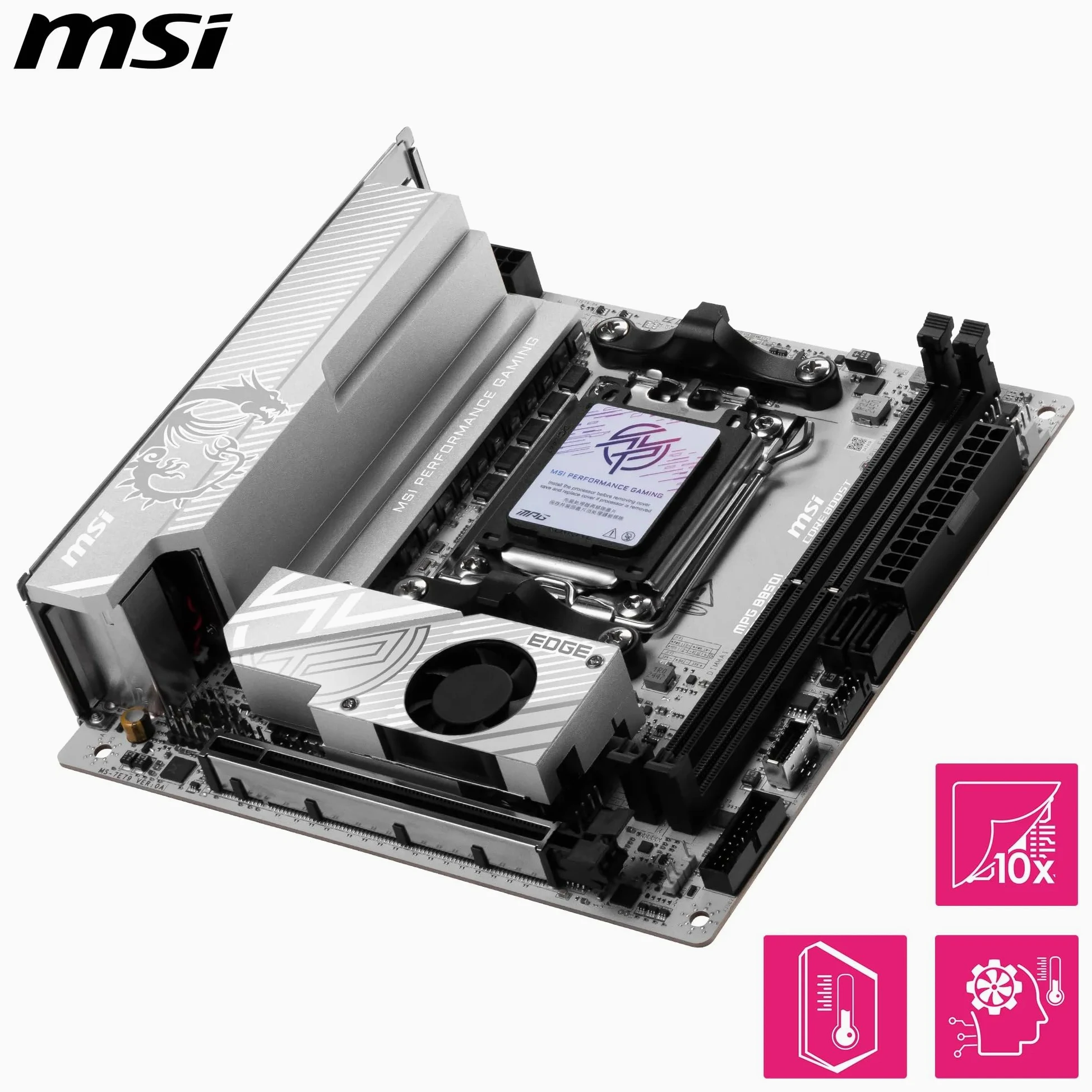 MSI Płyta główna MPG B850I EDGE TI WIFI, ATX - Obsługuje procesory AMD Ryzen 9000/8000/7000, AM5-90A SPS VRM, DDR5 Memory Boost (8200+MT/s OC), PCIe 5.0 x16, M.2 Gen5, Wi-Fi 7, 5G LAN