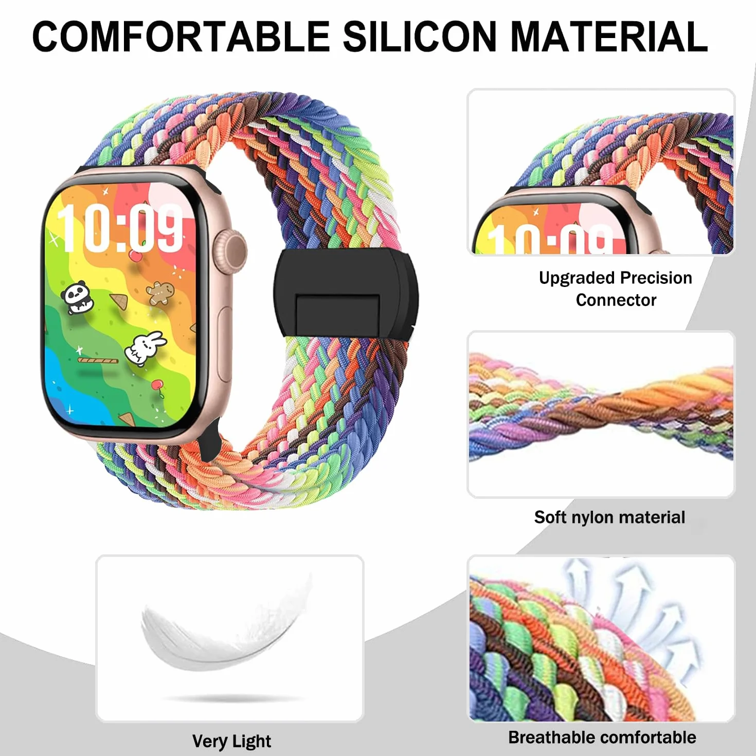 Pleciona opaska Solo Loop kompatybilna z Apple Watch pasek 38mm 40mm 41mm 42mm 44mm 45mm 46mm 49mm, elastyczna okrągła klamra do iWatch Series 10 9 8 7 6 5 4 3 Ultra 2 1 SE