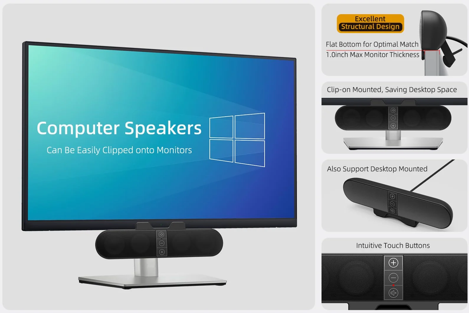 Głośniki komputerowe do monitora stacjonarnego, wtyczka USB, przewodowe, soundbar komputerowy do PC, głośniki do laptopa z przełączaniem kanałów adaptacyjnych, głośny dźwięk, głęboki bas, adapter USB