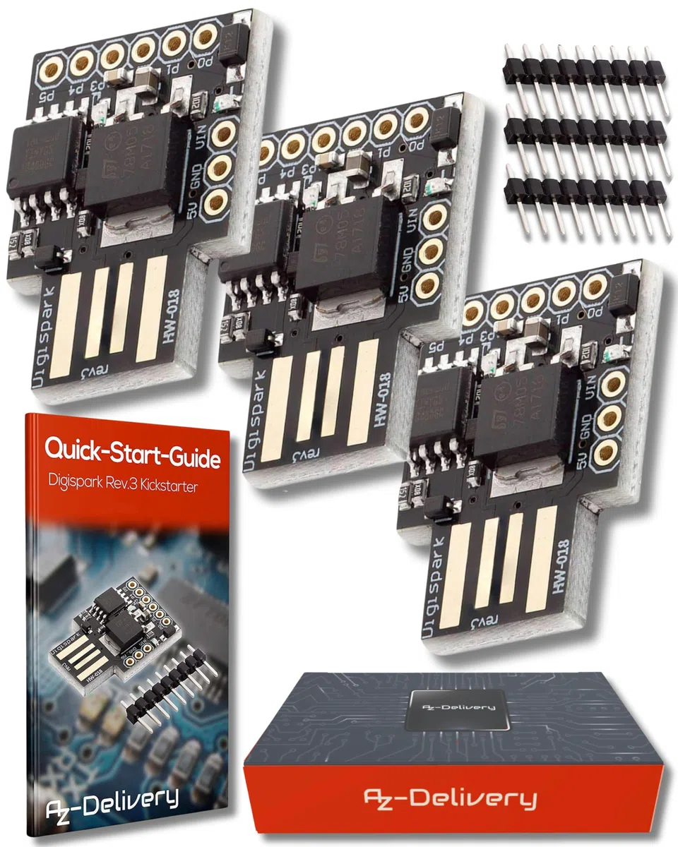 AZDelivery 3 x Digispark Rev.3 Kickstarter z ATTiny85 i USB kompatybilny z Arduino wraz z e-Book!