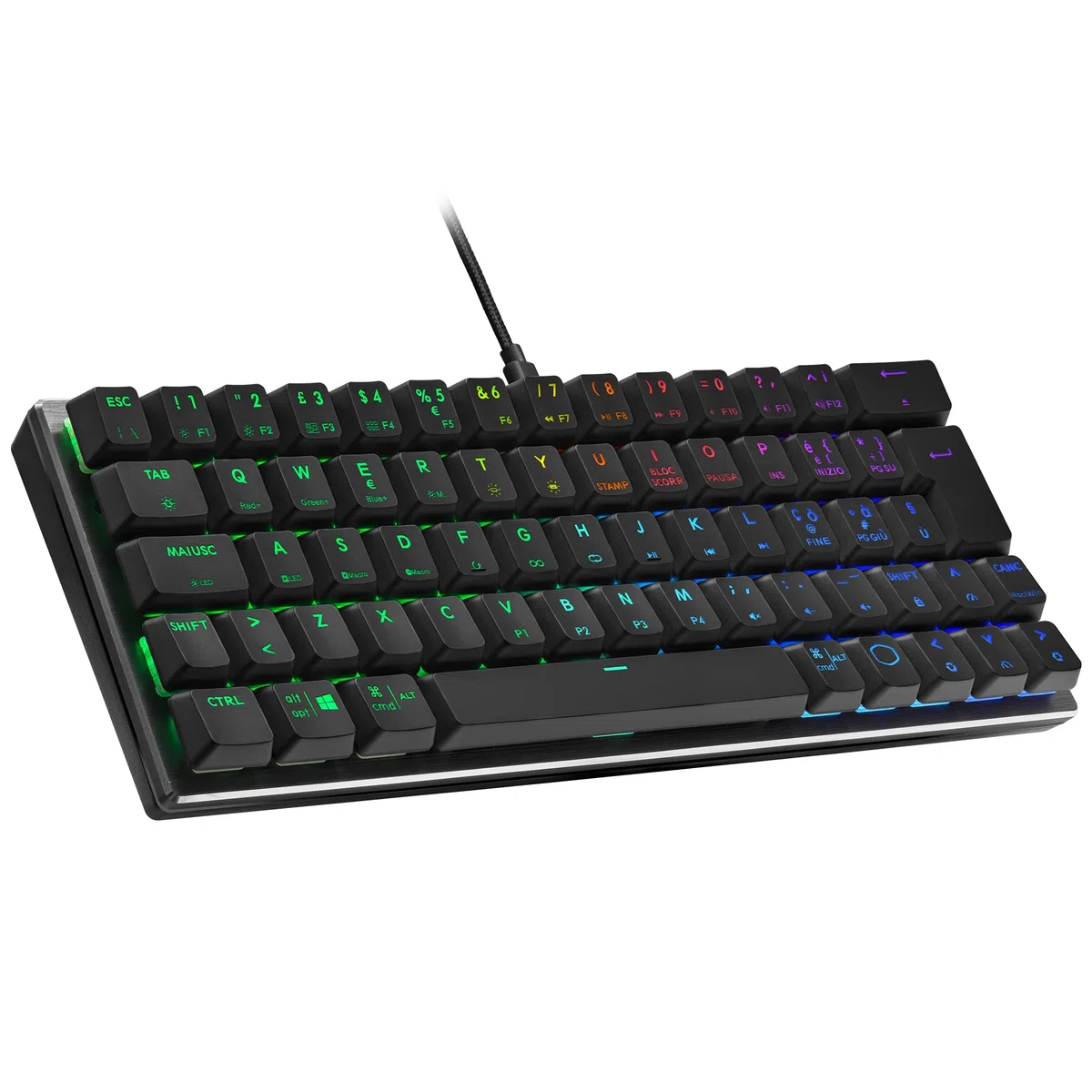 Cooler Master Przewodowa klawiatura do gier - układ IT kompaktowy 60%, mechaniczny przełącznik niskiego profilu, podświetlenie RGB z przyciskiem, sterowanie lotem, kompatybilny z systemami