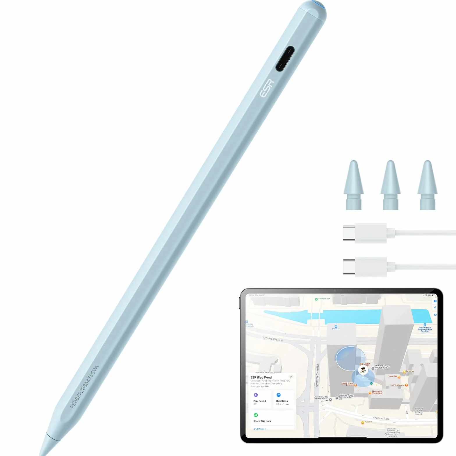 ESR Geo Digital iPad Pencil Findmy kompatybilny z Apple iPad 2018-2025, z prostymi skrótami do Apple iPad A16/10/9/8 i Air 13/11 i Pro 12,9/13/11 i Mini 7/6/5, niebieski (bez ładowania bezprzewodowego