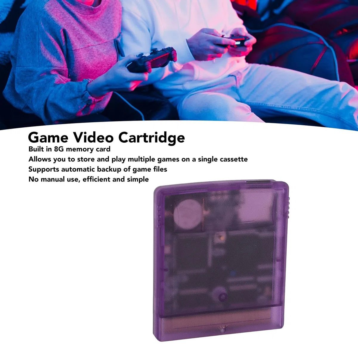 Kaseta z Grami Wideo 1000 w 1, Wbudowana Karta Pamięci 8G, Karta z Grami Wideo dla Gameboy Color Advance SP Light 1 2 Przenośna Konsola do Gier (Przezroczysty Fioletowy)
