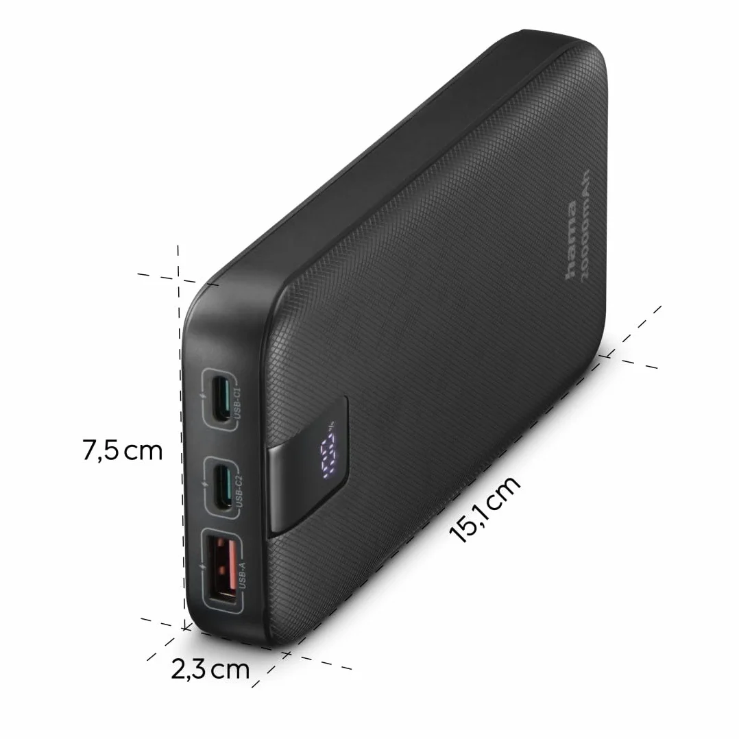 Hama Power Pack do ładowania telefonu 20000 mAh (powerbank, szybkie ładowanie, 2 x USB C, USB C, pojemny, lekki, ładowarka, Power Delivery, Qualcoom Quick Charge, Fast charge) antracyt