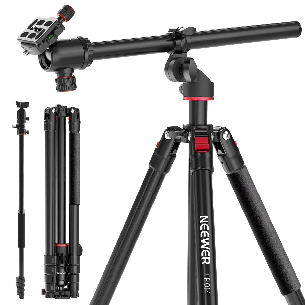 NEEWER BASICS Statyw do kamery górnej, monopod z głowicą kulową i poziomą kolumną środkową, 76-calowy metalowy stojak podróżny DSLR, płyta QR typu Arca i odwrócone nogi, maksymalne obciążenie 8 kg