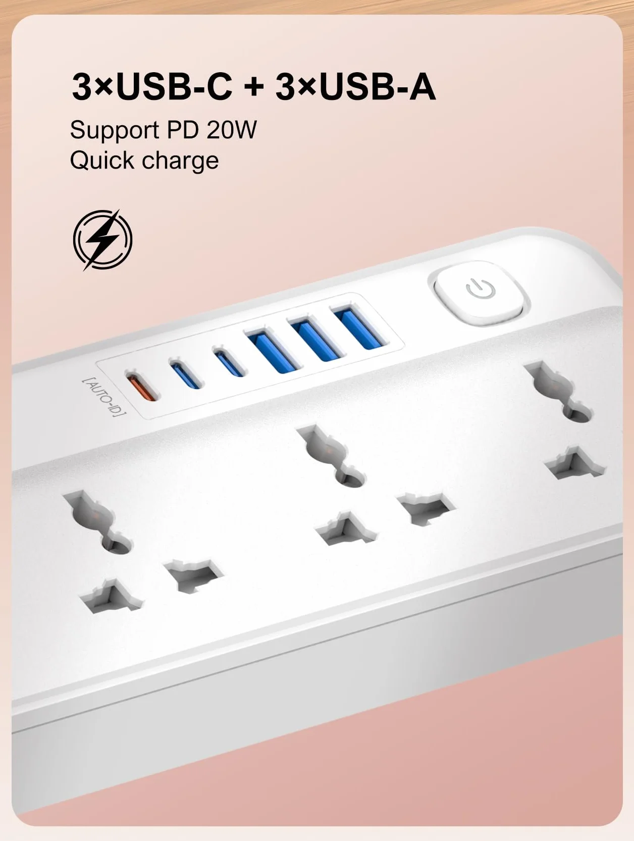 MANTO Listwa zasilająca 5 gniazd 6 portów USB EU US UK CN JP przełącznik ochrona przepięciem