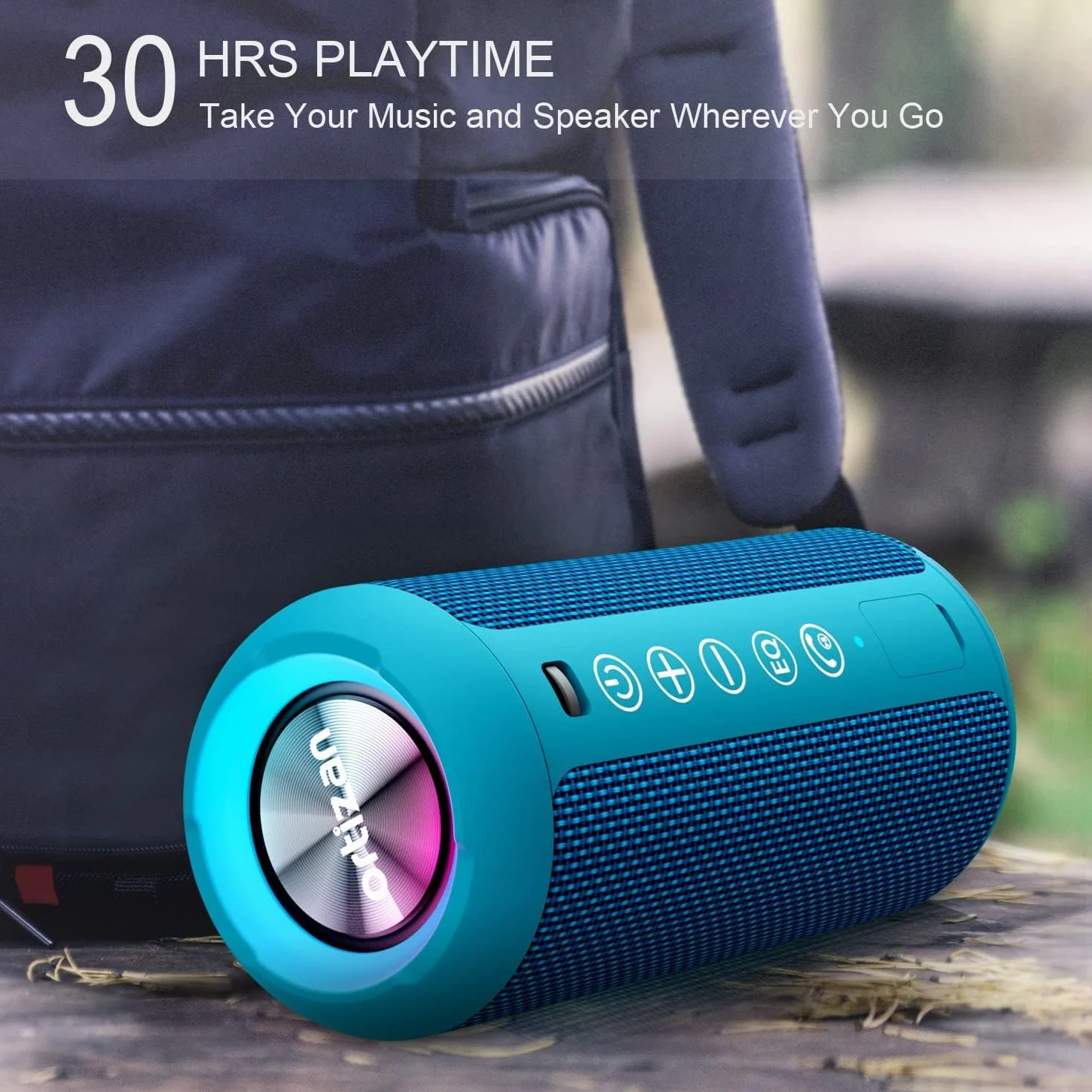 Ortizan Głośnik Bluetooth ze światłem LED, mini, przenośny, funkcja głośnomówiąca, bezprzewodowy, wodoodporność IPX7, dźwięk przestrzenny 360°, z AUX, TF, do użytku na zewnątrz