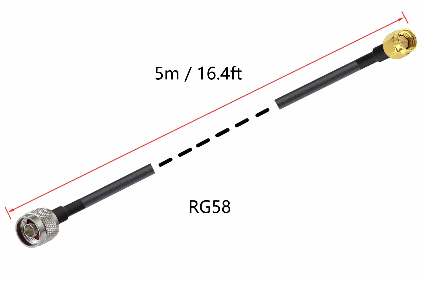 Vecys N do SMA Jumper N Męski na SMA Męski Kabel Koncentryczny o Niskich Stratach RG58 16.4FT/5M + 2PCS Zestaw Adapterów do 3G 4G 5G LTE Antena Ham Radio GPS WiFi