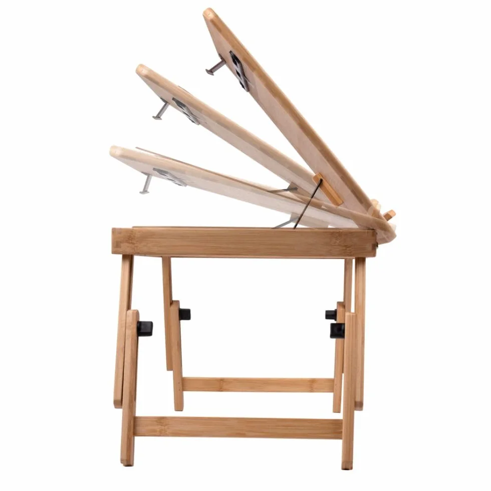 Stolik pod laptopa regulowany – stolik pod laptopa – stojak na laptopa – 21,5 x 27,5 cm – składany stolik – z uchwytem na napoje i miejscem na tablet – drewno bambusowe, brązowy