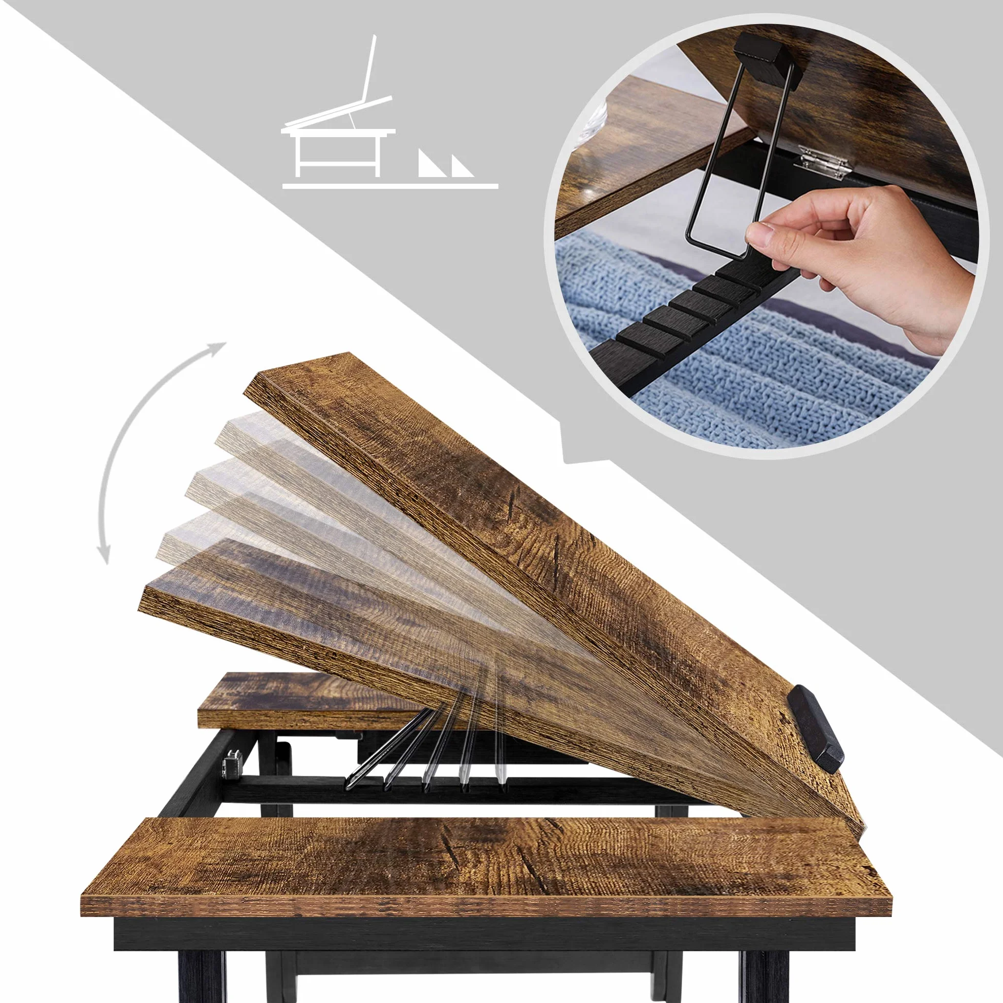 SONGMICS stolik pod laptopa, stojak na laptopa, stolik pod notebooka, taca śniadaniowa, składane nogi, z regulacją wysokości, na łóżko i sofę, do laptopów o przekątnej do 14,3", 71 x 35 x 23 cm, brązowy vintage LLD110B01