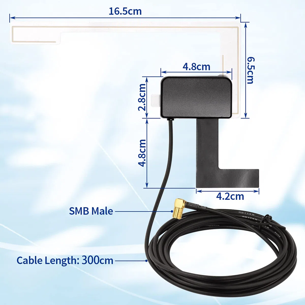 Eightwood DAB Antena samochodowa DAB+ zamiennik wtyczki SMB cyfrowe radio samochodowe antena antenowa 3 metry szklany uchwyt na przednią szybę dla Pioneer Clarion Alpine