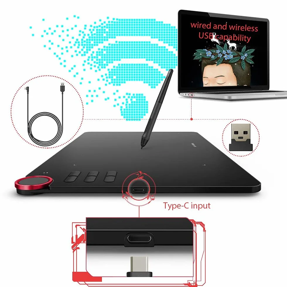 XP-Pen Deco 03 Graficzny Rysunek Tablet z pasywnym ołówkiem bez baterii i klawiszy dotykowych (poziomy ciśnienia 8192) Jest wyposażony w najnowsze oprogramowanie ArtRage Lite
