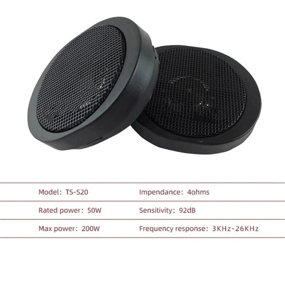 Głośnik Samochodowy 1 para pasuje do TS-S20 Komponent wysokiej mocy Głośnik audio o wysokiej częstotliwości Zmodyfikowane akcesoria samochodowe Maks. 200 W Głośnik Wysokotonowy