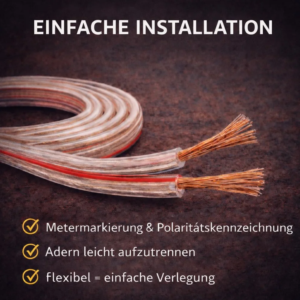 BLca 25m 2x2,5mm² Lautsprecherkabel CCA I Boxenkabel isoliert transparent mit Polaritätskennzeichnung I LS-Kabel als Meterware für Stereoanlage etc.