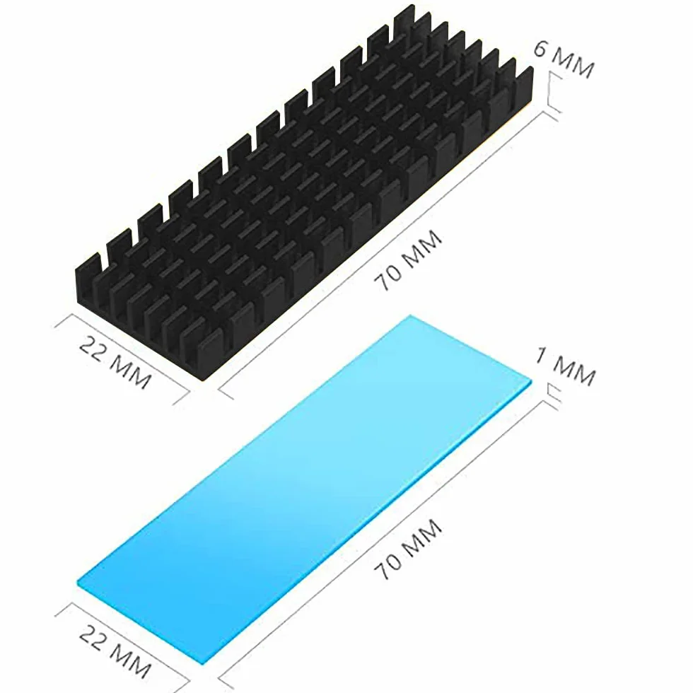 Aluminiowy radiator, CTRICALVER M.2 SSD termoprzewodząca folia samoprzylepna do zapobiegania ucieczce procesora obwód termiczny (2 sztuki, czarny)