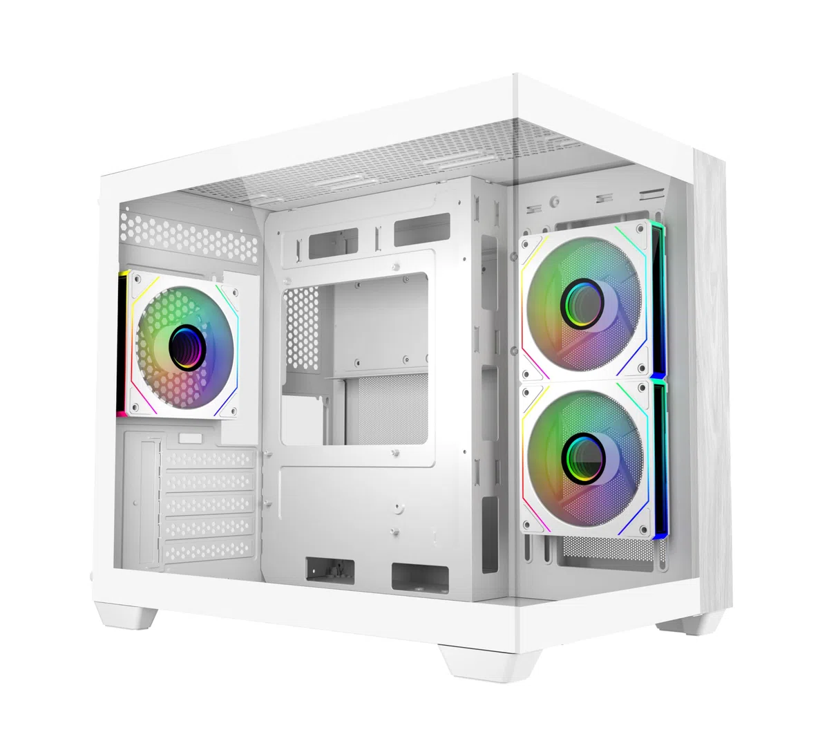 Cooler Master Elite 481 Biała drewniana obudowa komputera | 3 wstępnie zainstalowane odwrócone wentylatory argb | Wsparcie AIO do 360 mm | Uchwyt na płytę główną mATX | Seria RTX 50 do 410 mm |