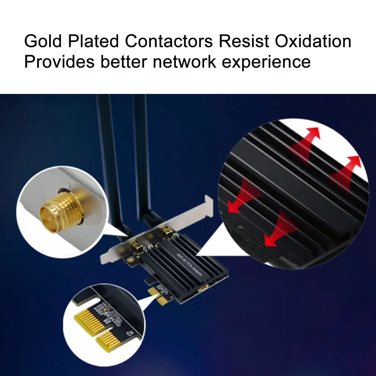 Bezprzewodowa karta LAN 6E PCIE, szybsza prędkość o mniejszym opóźnieniu, technologia BT 5.2, pozłacany interfejs wbudowany radiator, wielozakresowy 5 Ghz 6 Ghz 2,4 Ghz dla PC