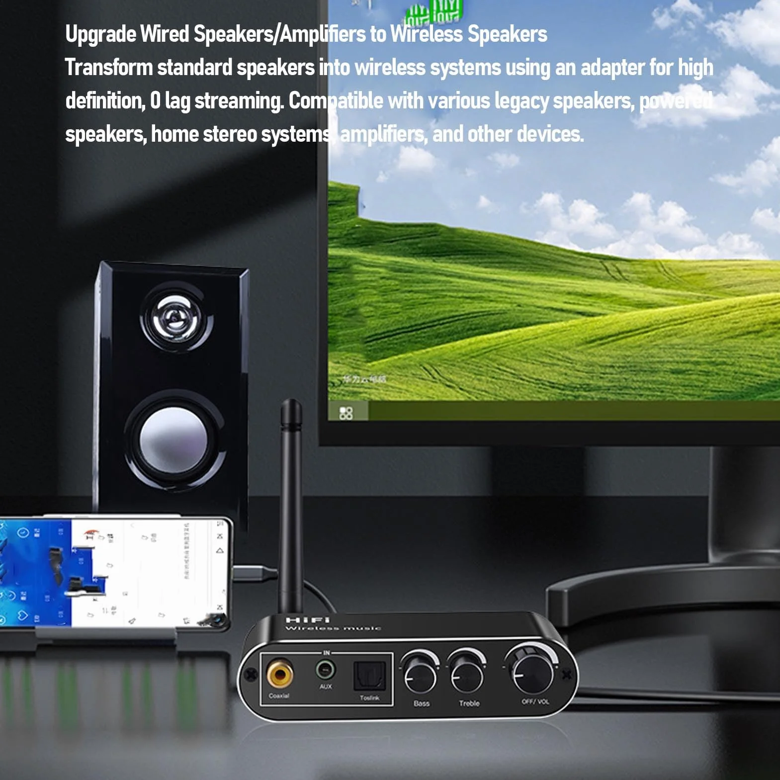 Cuifati Cyfrowe na Analogowe Konwerter Audio z Zdalnym Sterowaniem, Optyczne Koncentryczne Wejścia USB do Aux Wyjściowe Adapter Dźwiękowy Bluetooth