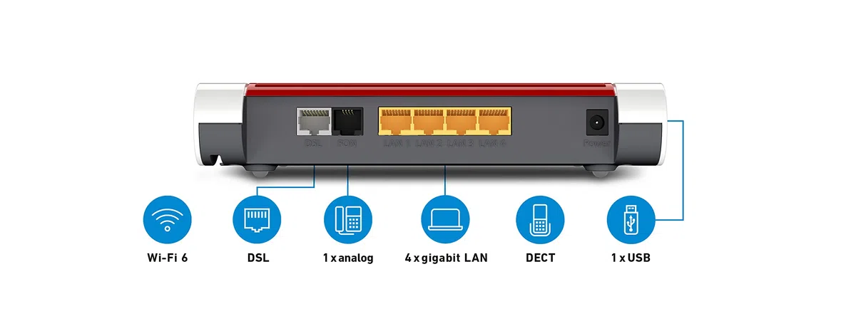 AVM FRITZ!Box 7530 AX międzynarodowy (Wi-Fi 6 Router, 1.800 Mb/s (5 GHz) i 600 Mb/s (2,4 GHz), do 300 Mb/s z supervectoring 35b, System Wi-Fi Mesh, Baza DECT, Serwer multimediów)