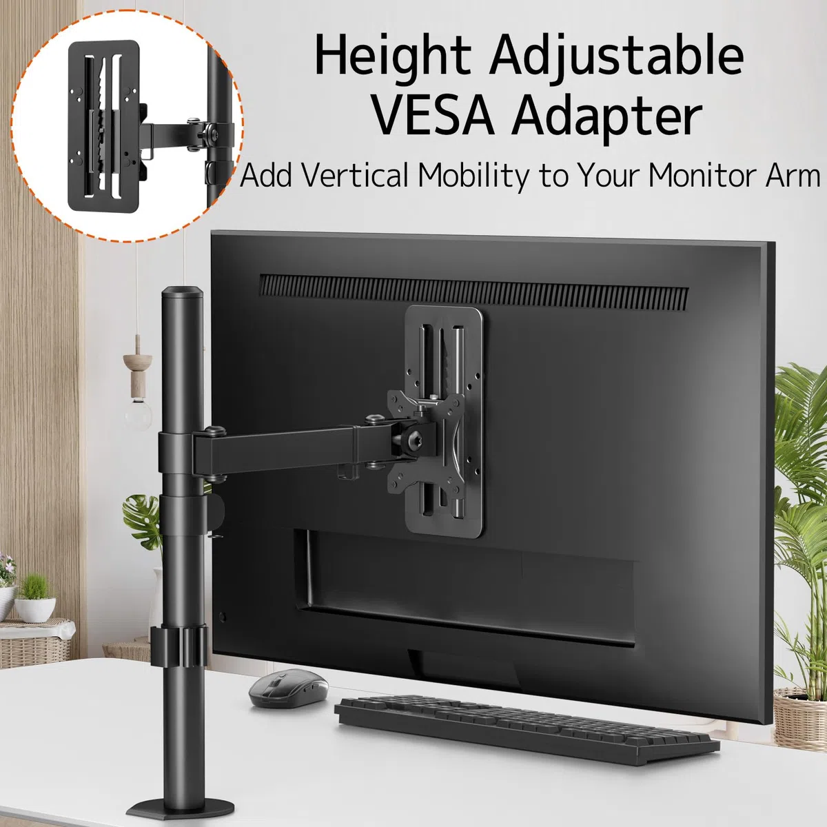 Adapter VESA z regulacją wysokości do monitorów 13-27 cali, Max. 8 kg | Uchwyt VESA z regulacją pionową 15 cm, kompatybilny z VESA 75x75/100x100 mm, czarny