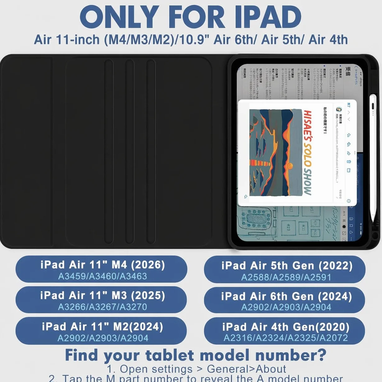 Etui z podświetlaną klawiaturą do iPad Air 11" 2026/2025/2024 M4/M3/M2 i iPad Air 5/4 10,9" (2022/2020), klawiatura magnetyczna zdejmowana, obudowa TPU, Czarny