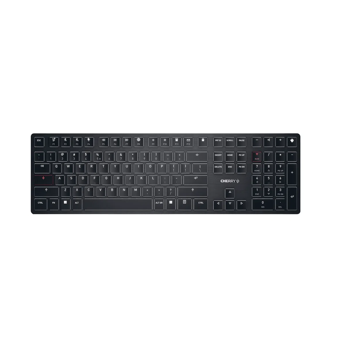 CHERRY KW X ULP, ultra płaska mechaniczna klawiatura high-end, układ US-International (QWERTY), bezprzewodowa klawiatura multi-device dla maksymalnie 4 urządzeń, ładowalna, czarny