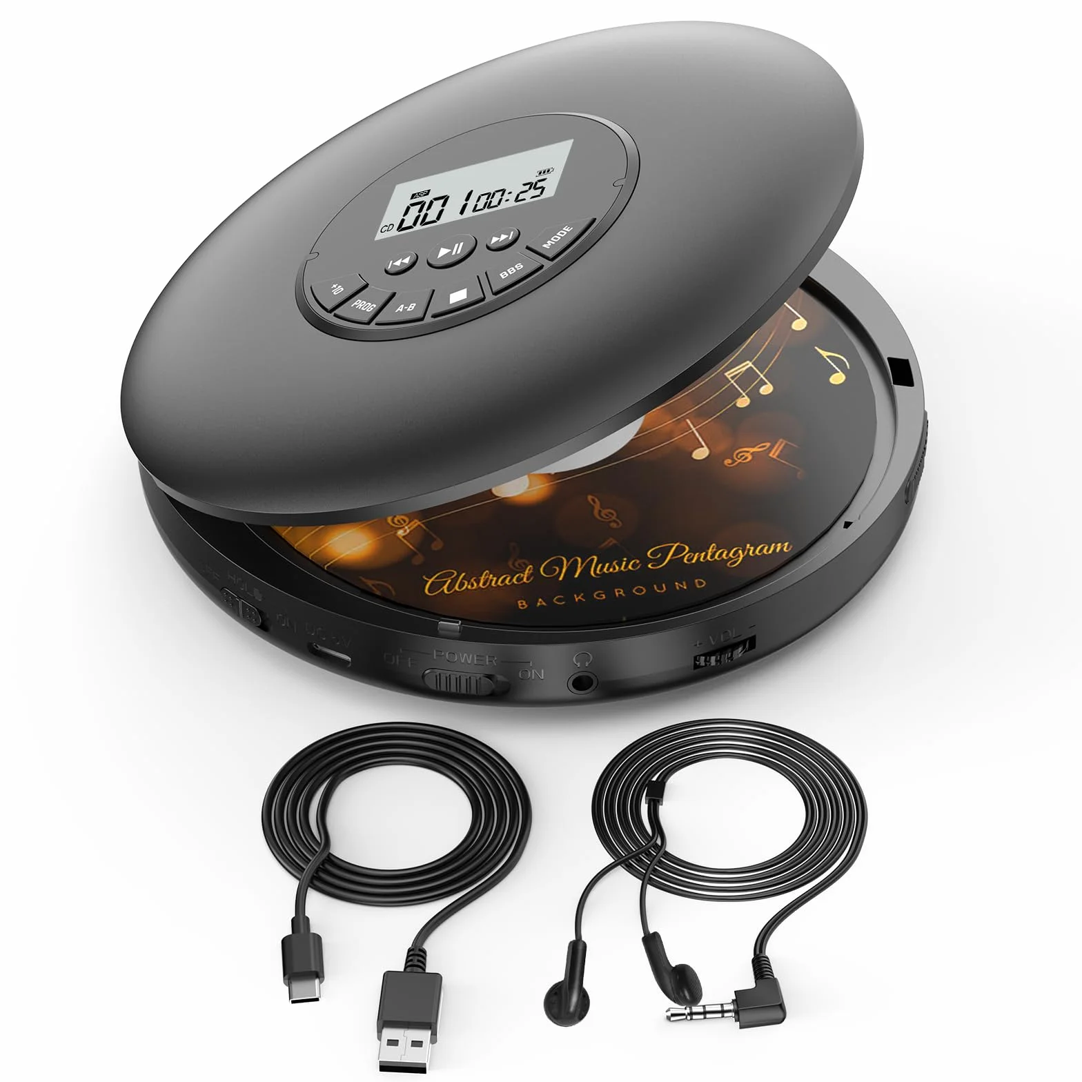 Arafuna Przenośny Odtwarzacz CD-Kompaktowy Discman Odtwarzacz CD-Osobisty odtwarzacz muzyczny z CD-R, CD-RW Odtwarzanie Anti-Skip Protection, Programowalne utwory do słuchawek