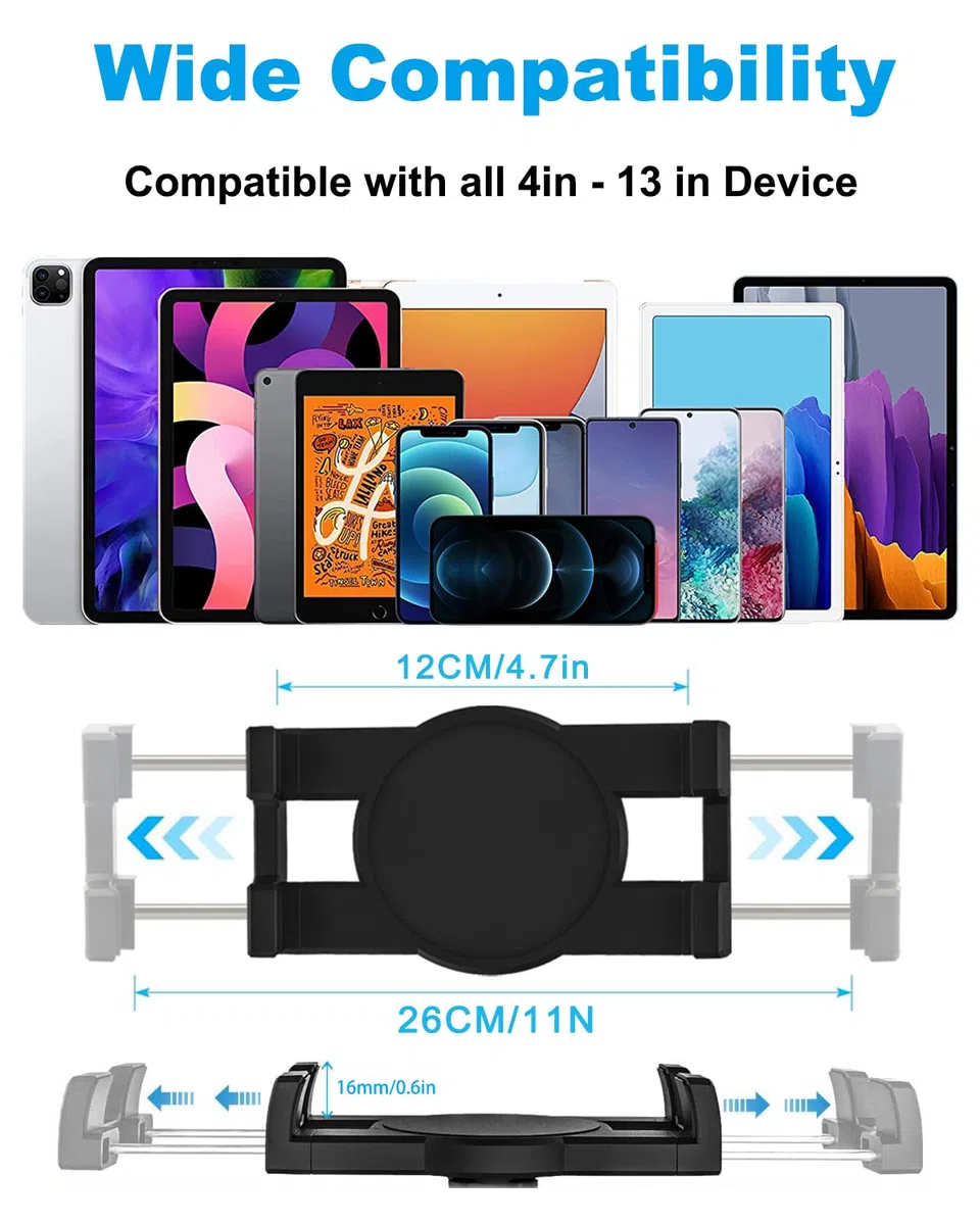 Metalowy uchwyt na tablet z długim ramieniem, regulowany stojak na tablet do łóżka, biurka w kuchni, elastyczny składany aluminiowy zacisk do tabletu iPad Pro 12,9 Air Mini, Galaxy Tabs, Switch