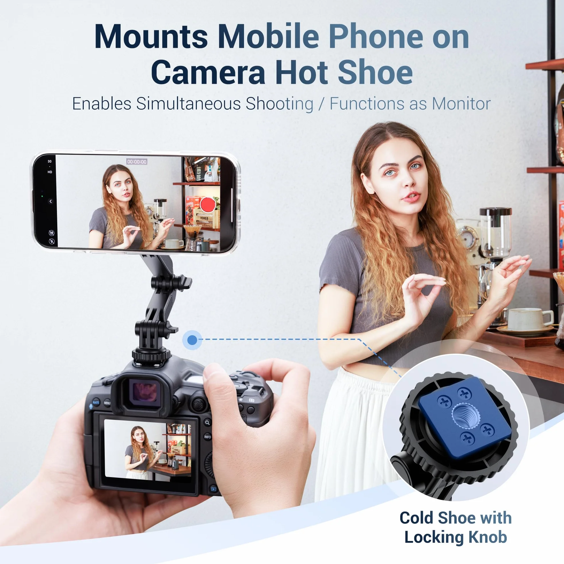 JJC Magnetyczny uchwyt na statyw do telefonu z zimną stopką, śrubą 1/10,2 cm, elastyczny regulowany adapter stojaka do iPhone 16, 15, 14, 13 i Gopro Hero 13, 12, 11, kamer DJI