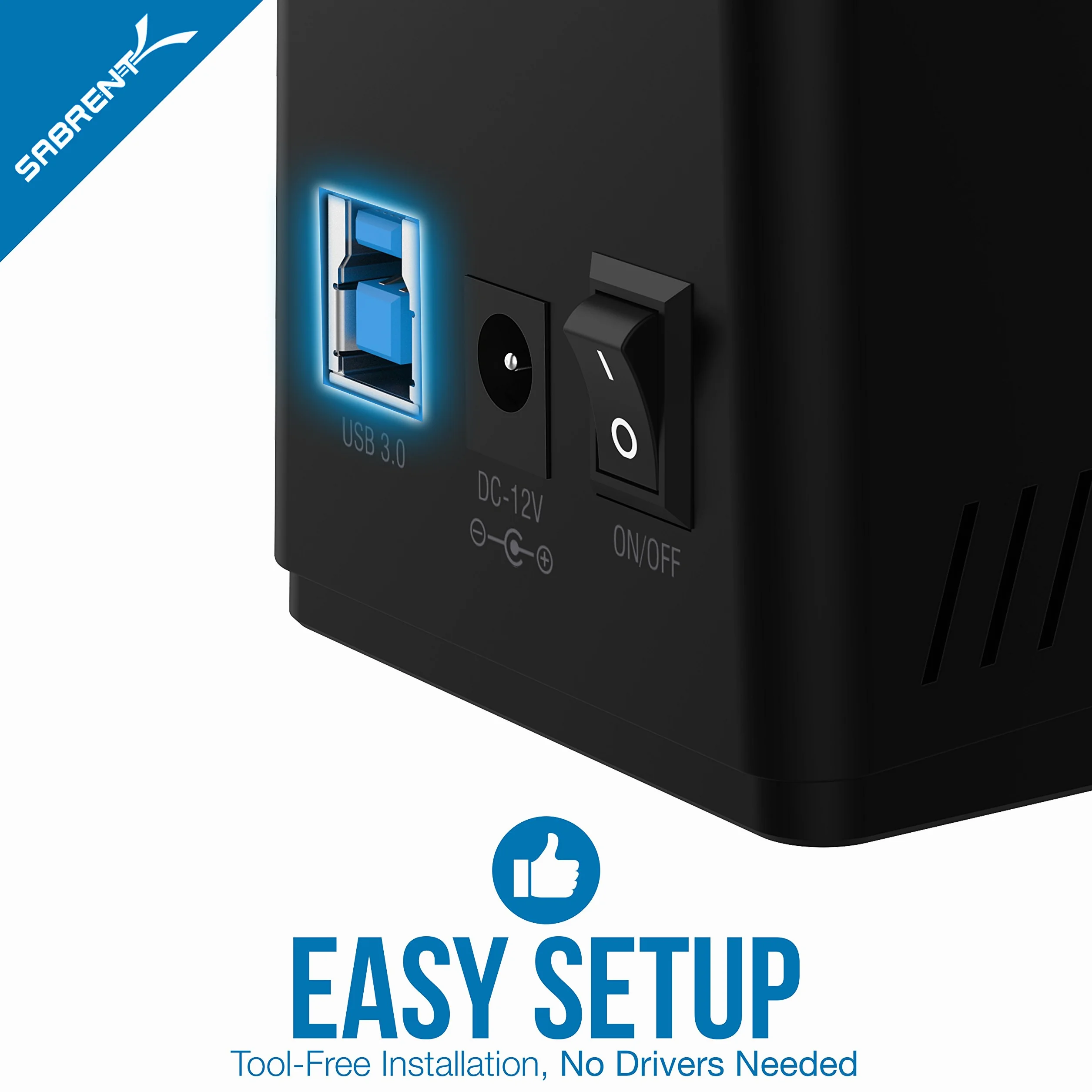 SABRENT SSD/HDD 2,5/3,5 cala stacja dokująca, obudowa dysków twardych, USB 3.2 Gen1 dysk twardy, sata na USB Enclosure z zasilaczem 12 V, zewnętrzny adapter do dysku twardego typ A z kablem 1,8 m, bez narzędzi