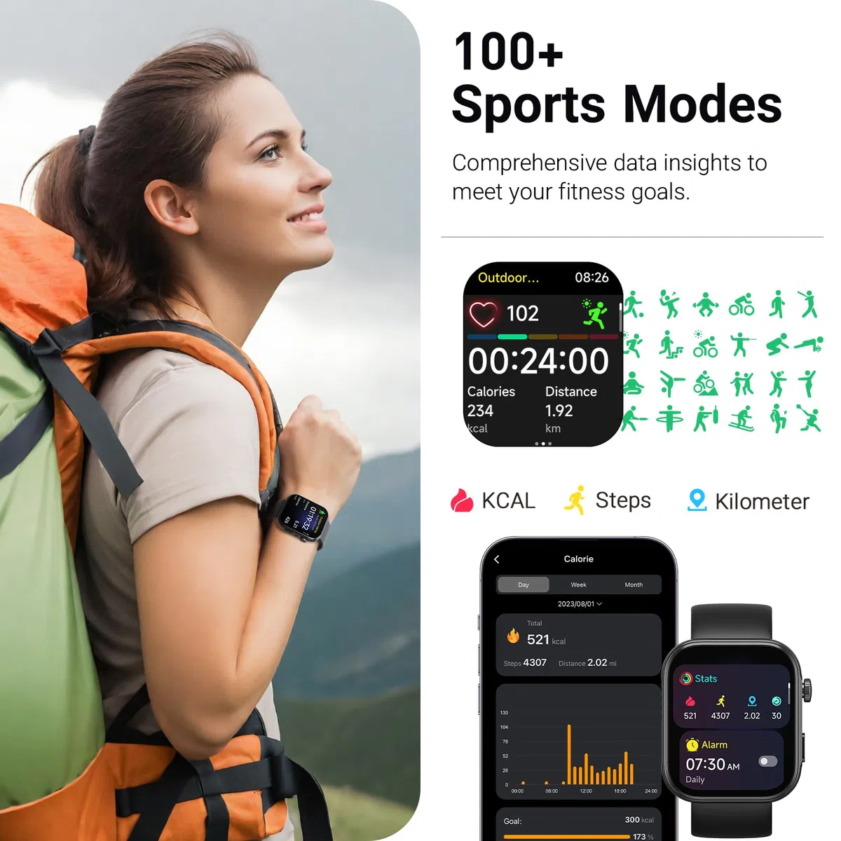 TOZO S6 Smartwatch 1.85” AMOLED Ultra-Clear Screen Dynamiczne tarcze zegarka Połączenia Bluetooth, ponad 100 trybów sportowych Zegarek fitness z monitorem tętna/snu/tlenu we krwi Wodoodporność IP68