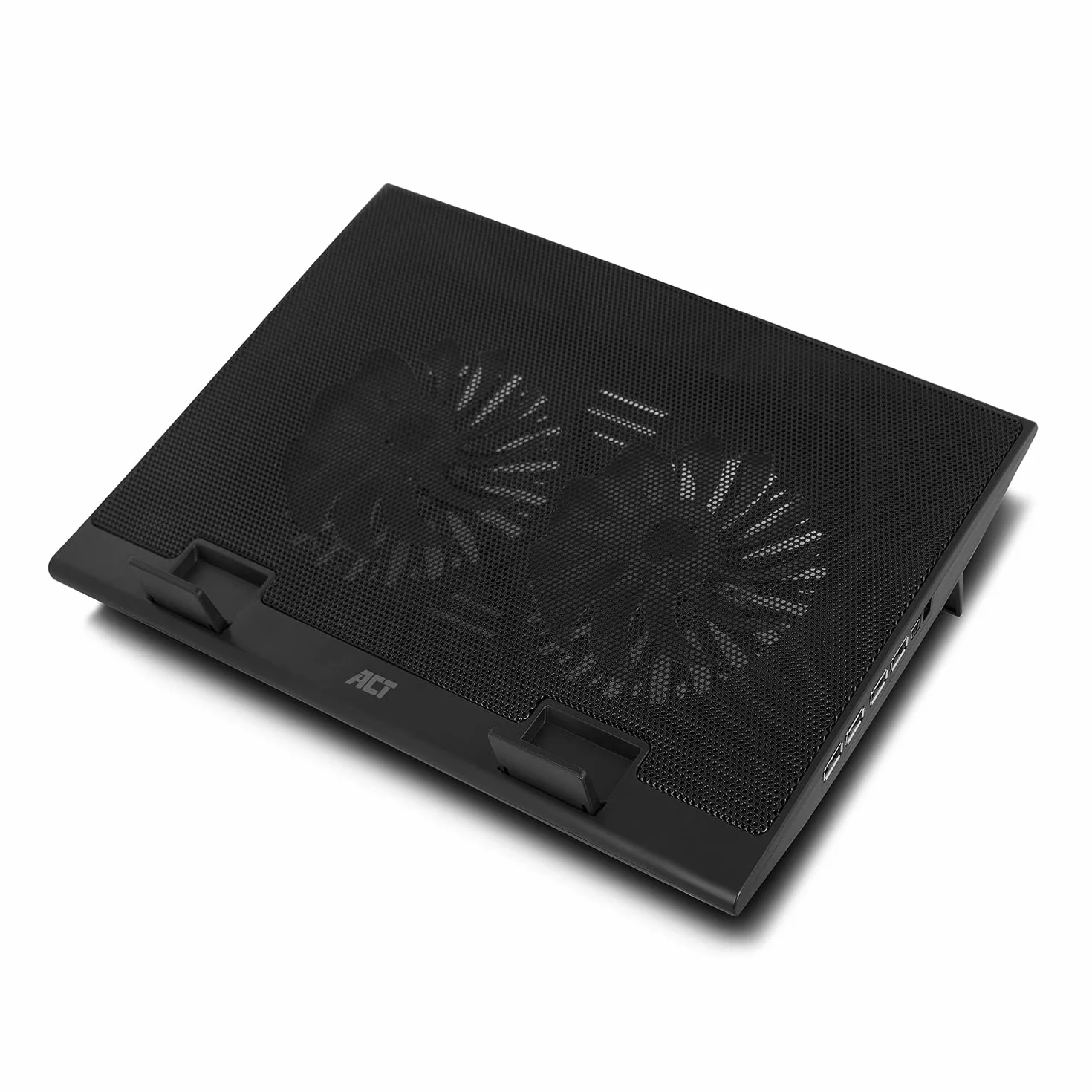 ACT Podkładka chłodząca do laptopa 43.2 cm, biznesowy stojak na laptopa z regulacją wysokości (2 ergonomiczne pozycje), 2 ciche wentylatory do biura, 4-portowy hub USB - AC8105