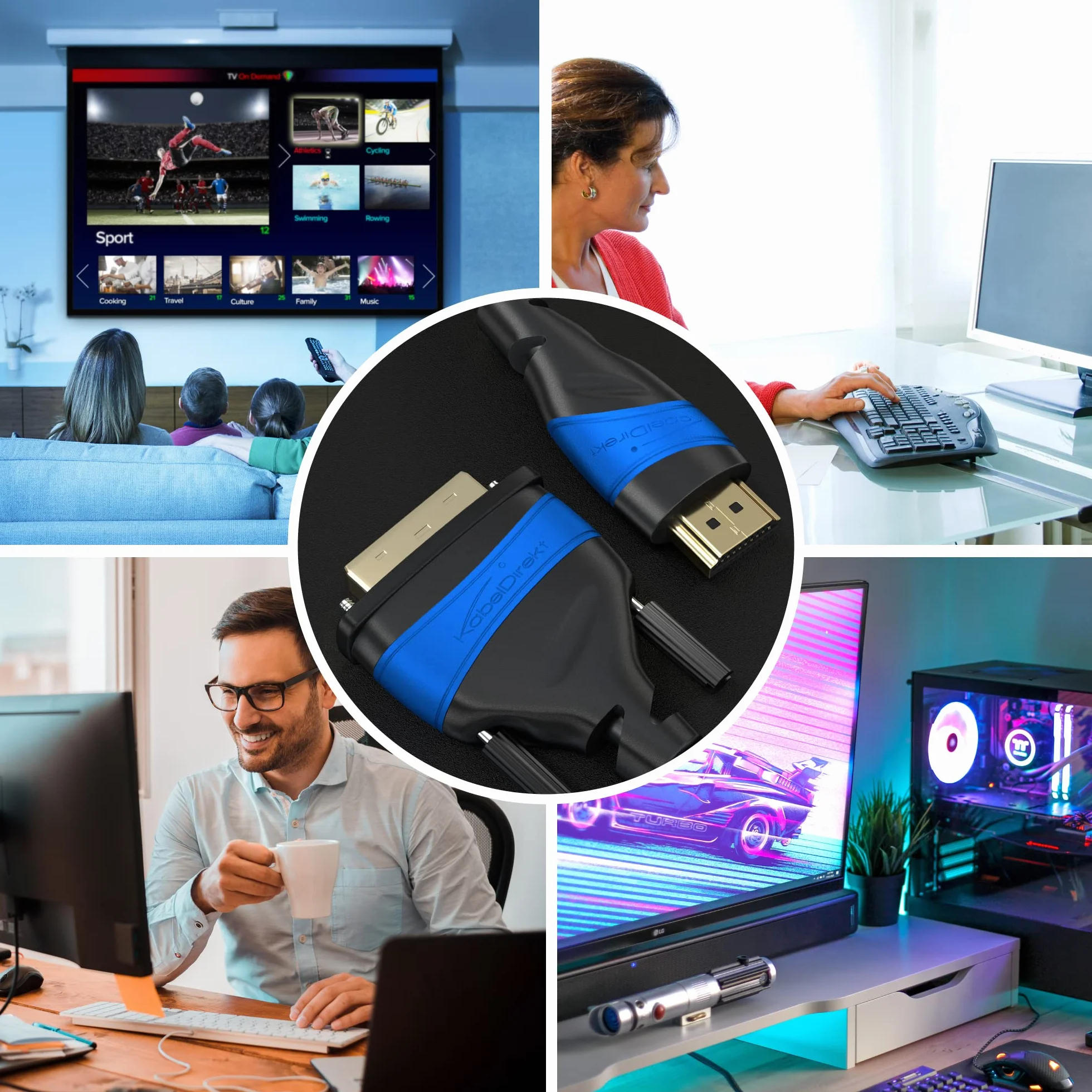 KabelDirekt – Przewód HDMI do DVI 2m (DVI-D 24+1 z HighSpeed, 1080p Full HD 3D) – TOP Series