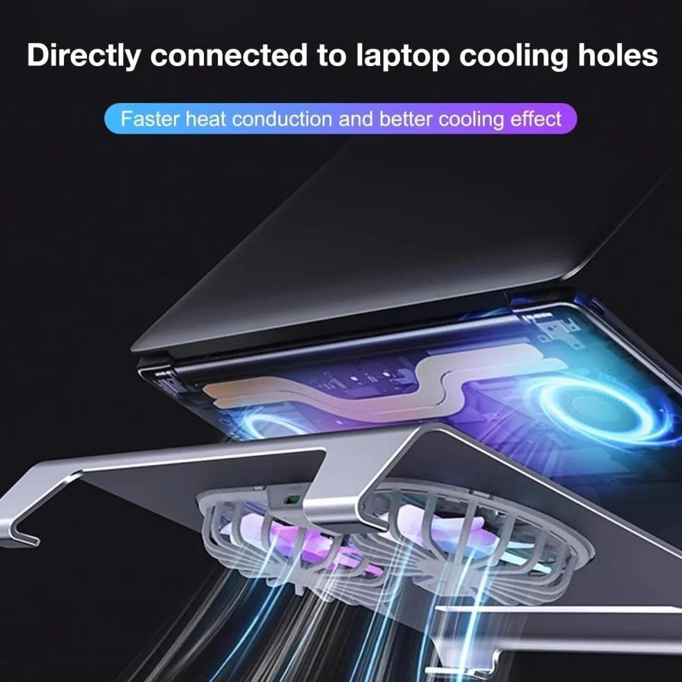 Podstawka pod laptopa, Aluminum Alloy Laptop Radiator Dual Fan Laptop Cooling Stand with Type-C Port(Gray)