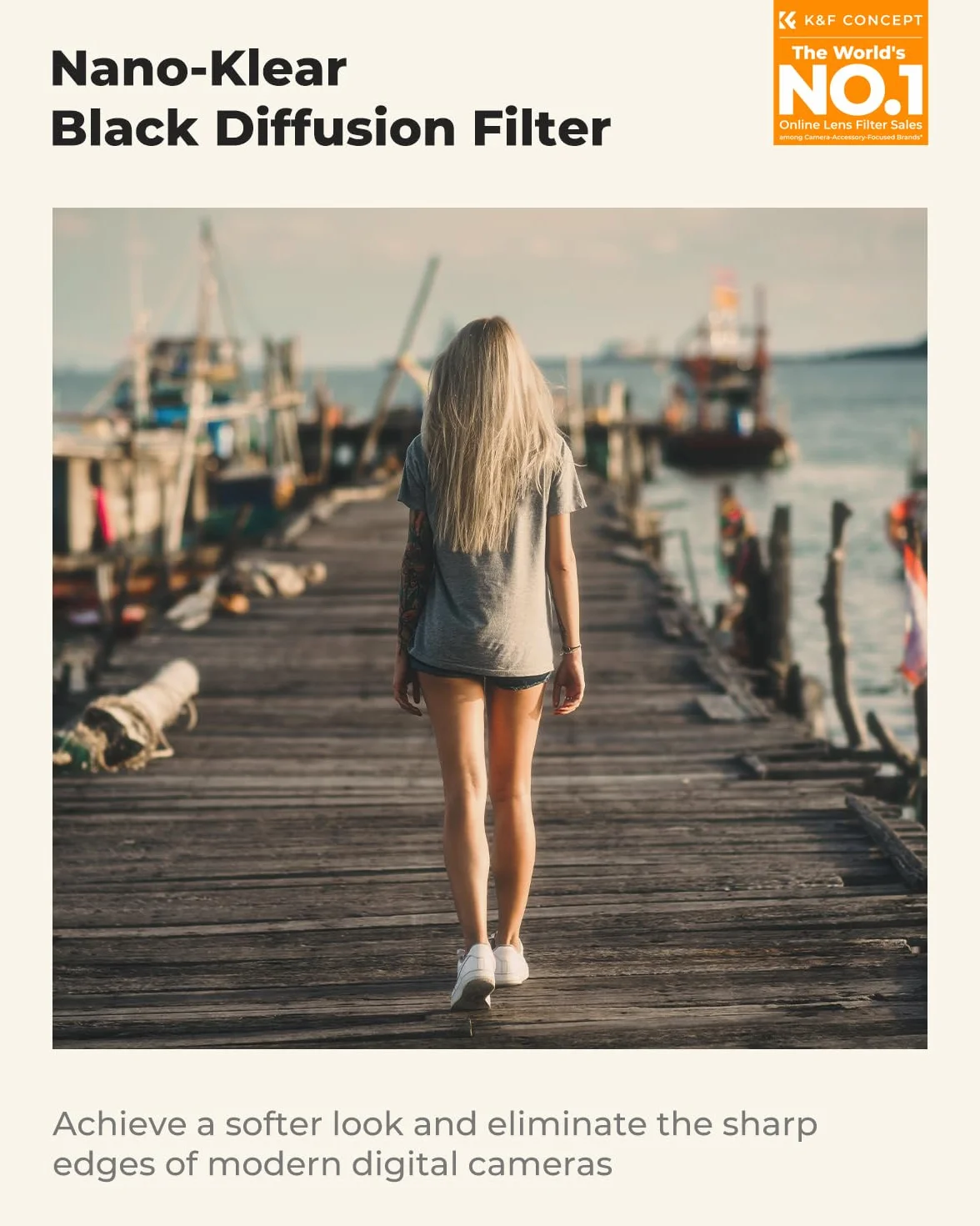 K&F CONCEPT Filtr 55 mm Black Promist 1/8 ze szkła optycznego z powłoką wielonawanową do nagrywania wideo/fotografii portretowej (nano-klear)