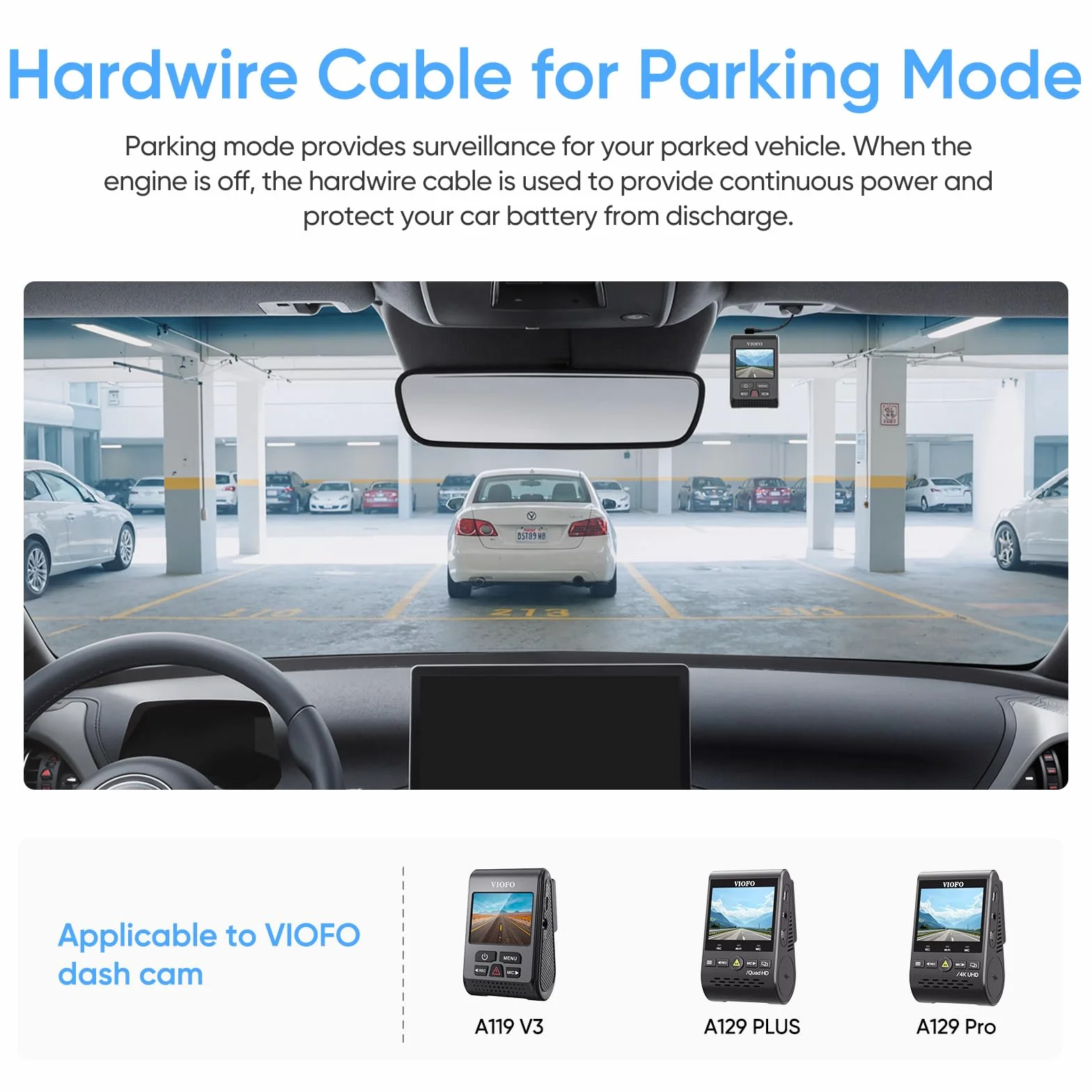 Viofo HK3 Kabel do twardego podłączenia dla A129, A129 Plus, A129 PRO, A129 IR, A119 V3, tryb parkingowy, ochrona przed niskim napięciem