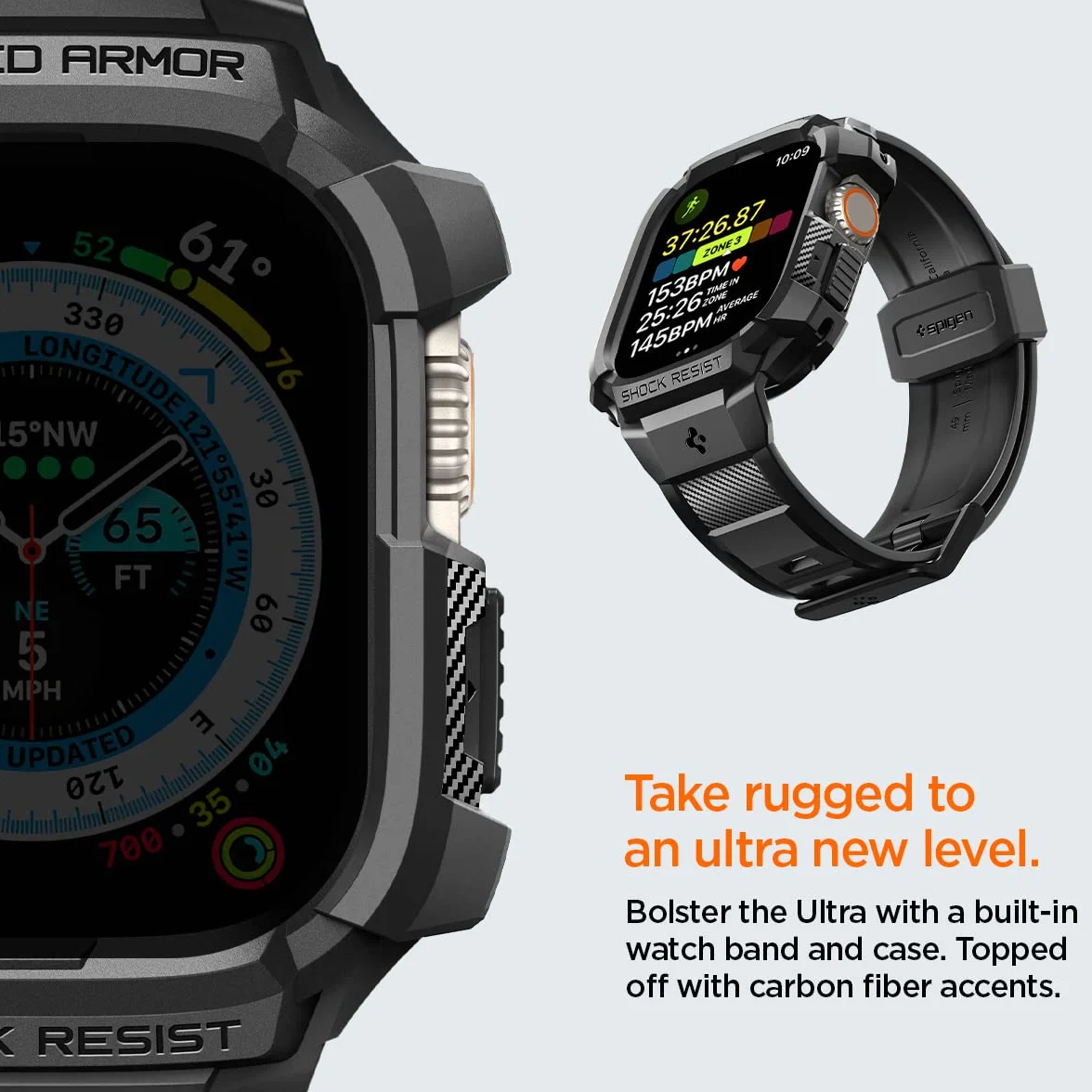 Spigen Rugged Armor Pro zaprojektowane dla Apple Watch Ultra 49 mm etui z paskiem - czarne
