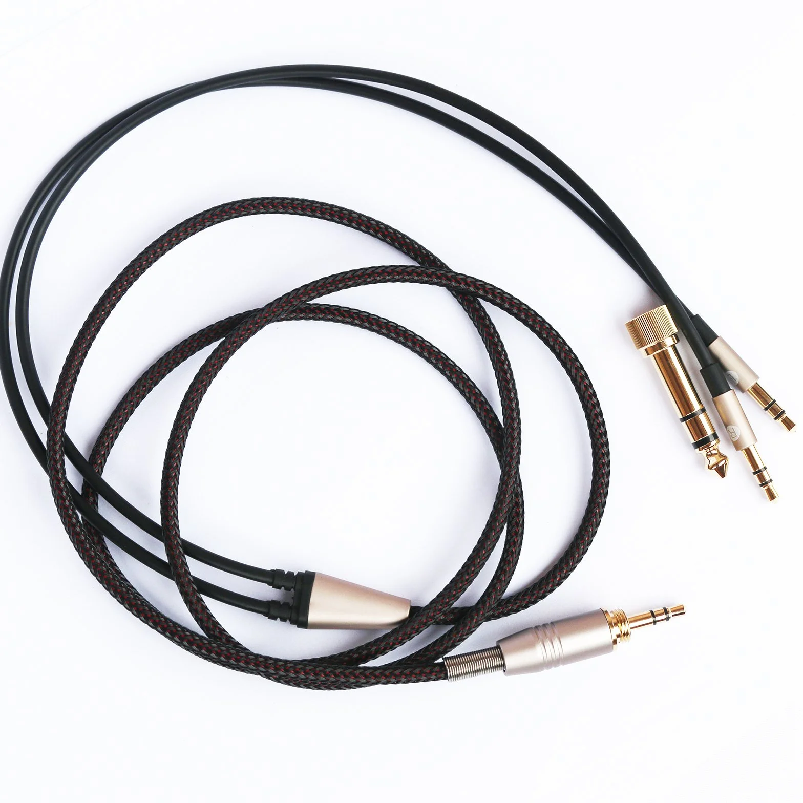 Kabel zamienny kompatybilny ze słuchawkami Hifiman Sundara, Arya, Ananda, HE4XX, HE-400i w wersji z podwójnym złączem 3,5 mm, przejściówka od słuchawkowego jacka 3,5 mm / 6,35 mm do podwójnego jacka męskiego 3,5 mm, przewód 2 m