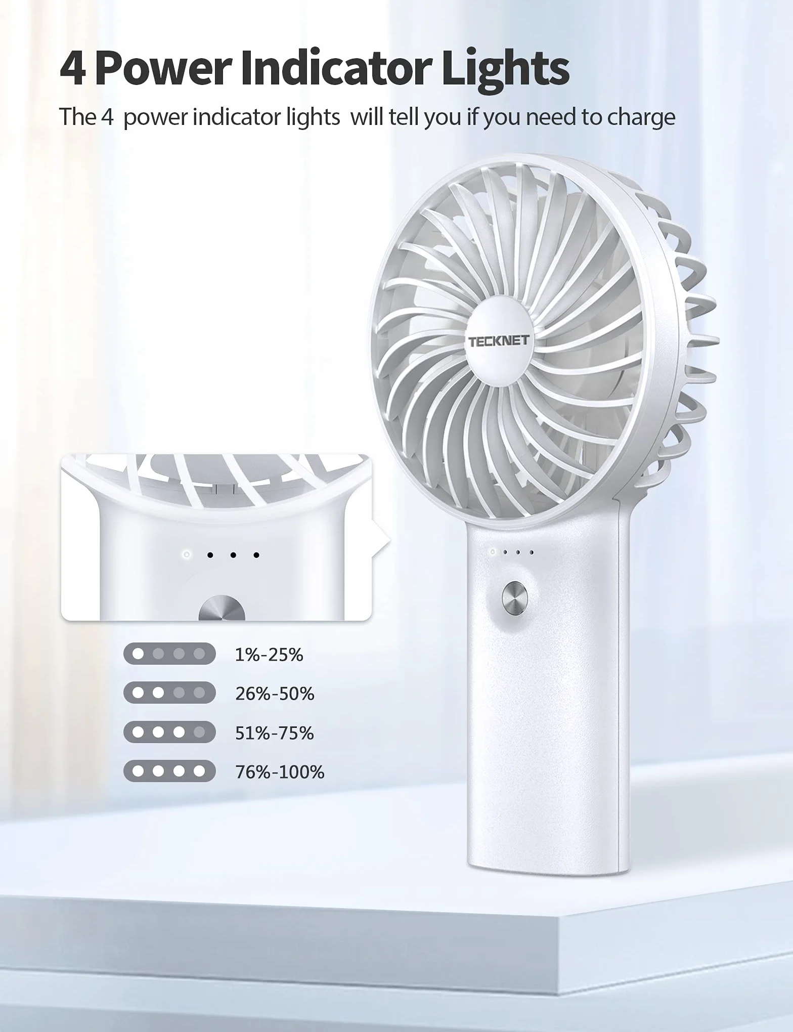 TECKNET Mini Wentylator Ręczny 2 w 1, Przenośny Wentylator 5200mAh z Funkcją Power Banku, USB Ładowalny Wentylator z 3 Regulowanymi Prędkościami, Nadaje się do Użytku Biurowego/Podróży/Na Zewnątrz