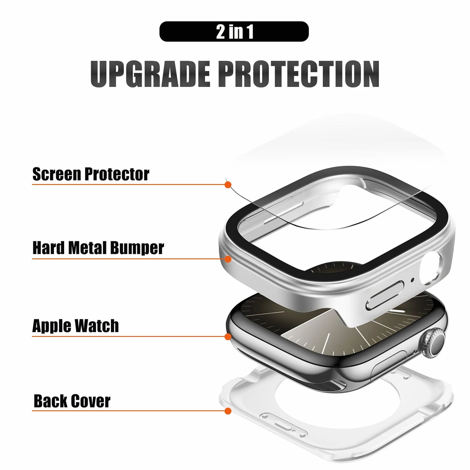 Apple Watch 9/8/7 45mm metalowe etui ochronne 2w1 pełna ochrona 360°