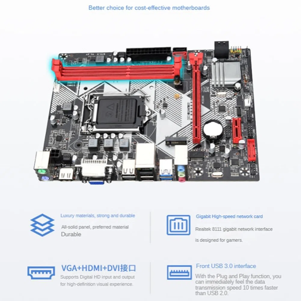 B75-H płyta główna do komputera stacjonarnego z 1X8G DDR3 1600 MHz RAM LGA 1155 części zamienne akcesoria do procesora I3 I5 I7 USB 3.0 SATA 3.0 obsługa do 16 GB